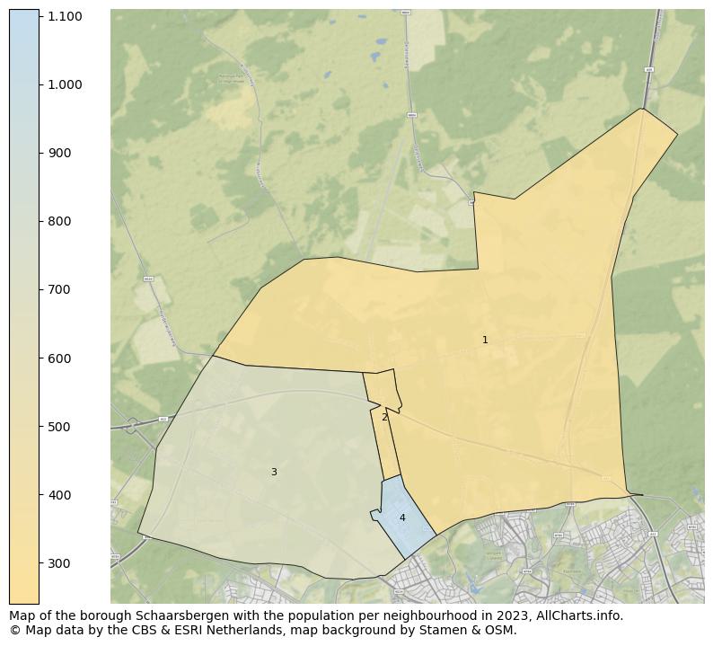 Map of the borough Schaarsbergen with the population per neighbourhood in 2021. This page shows a lot of information about residents (such as the distribution by age groups, family composition, gender, native or Dutch with an immigration background, ...), homes (numbers, types, price development, use, type of property, ...) and more (car ownership, energy consumption, ...) based on open data from the Dutch Central Bureau of Statistics and various other sources!