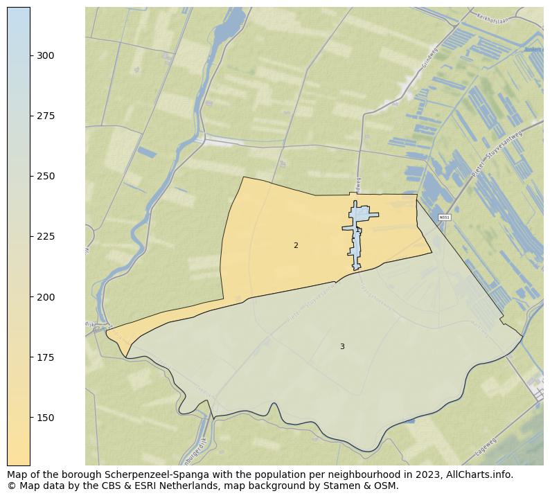 Map of the borough Scherpenzeel-Spanga with the population per neighbourhood in 2023. This page shows a lot of information about residents (such as the distribution by age groups, family composition, gender, native or Dutch with an immigration background, ...), homes (numbers, types, price development, use, type of property, ...) and more (car ownership, energy consumption, ...) based on open data from the Dutch Central Bureau of Statistics and various other sources!