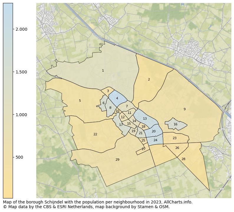 Map of the borough Schijndel with the population per neighbourhood in 2022. This page shows a lot of information about residents (such as the distribution by age groups, family composition, gender, native or Dutch with an immigration background, ...), homes (numbers, types, price development, use, type of property, ...) and more (car ownership, energy consumption, ...) based on open data from the Dutch Central Bureau of Statistics and various other sources!