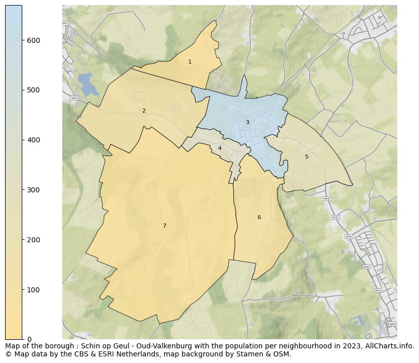 Map of the borough : Schin op Geul - Oud-Valkenburg with the population per neighbourhood in 2023. This page shows a lot of information about residents (such as the distribution by age groups, family composition, gender, native or Dutch with an immigration background, ...), homes (numbers, types, price development, use, type of property, ...) and more (car ownership, energy consumption, ...) based on open data from the Dutch Central Bureau of Statistics and various other sources!
