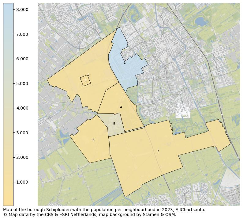 Map of the borough Schipluiden with the population per neighbourhood in 2023. This page shows a lot of information about residents (such as the distribution by age groups, family composition, gender, native or Dutch with an immigration background, ...), homes (numbers, types, price development, use, type of property, ...) and more (car ownership, energy consumption, ...) based on open data from the Dutch Central Bureau of Statistics and various other sources!