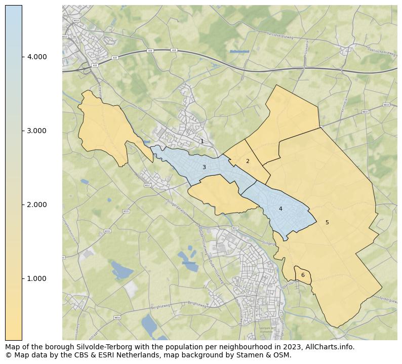 Map of the borough Silvolde-Terborg with the population per neighbourhood in 2023. This page shows a lot of information about residents (such as the distribution by age groups, family composition, gender, native or Dutch with an immigration background, ...), homes (numbers, types, price development, use, type of property, ...) and more (car ownership, energy consumption, ...) based on open data from the Dutch Central Bureau of Statistics and various other sources!
