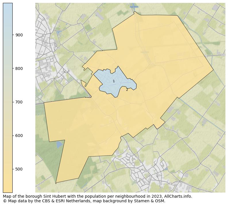 Map of the borough Sint Hubert with the population per neighbourhood in 2023. This page shows a lot of information about residents (such as the distribution by age groups, family composition, gender, native or Dutch with an immigration background, ...), homes (numbers, types, price development, use, type of property, ...) and more (car ownership, energy consumption, ...) based on open data from the Dutch Central Bureau of Statistics and various other sources!
