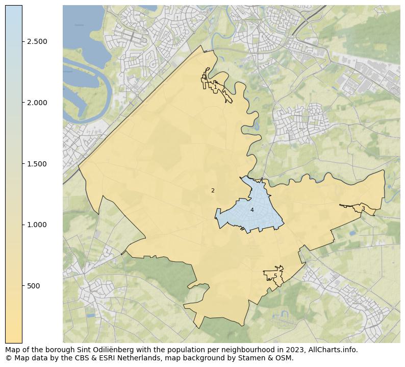 Map of the borough Sint Odiliënberg with the population per neighbourhood in 2023. This page shows a lot of information about residents (such as the distribution by age groups, family composition, gender, native or Dutch with an immigration background, ...), homes (numbers, types, price development, use, type of property, ...) and more (car ownership, energy consumption, ...) based on open data from the Dutch Central Bureau of Statistics and various other sources!