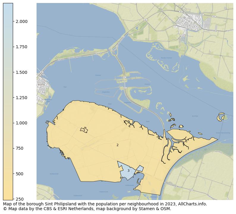 Map of the borough Sint Philipsland with the population per neighbourhood in 2023. This page shows a lot of information about residents (such as the distribution by age groups, family composition, gender, native or Dutch with an immigration background, ...), homes (numbers, types, price development, use, type of property, ...) and more (car ownership, energy consumption, ...) based on open data from the Dutch Central Bureau of Statistics and various other sources!