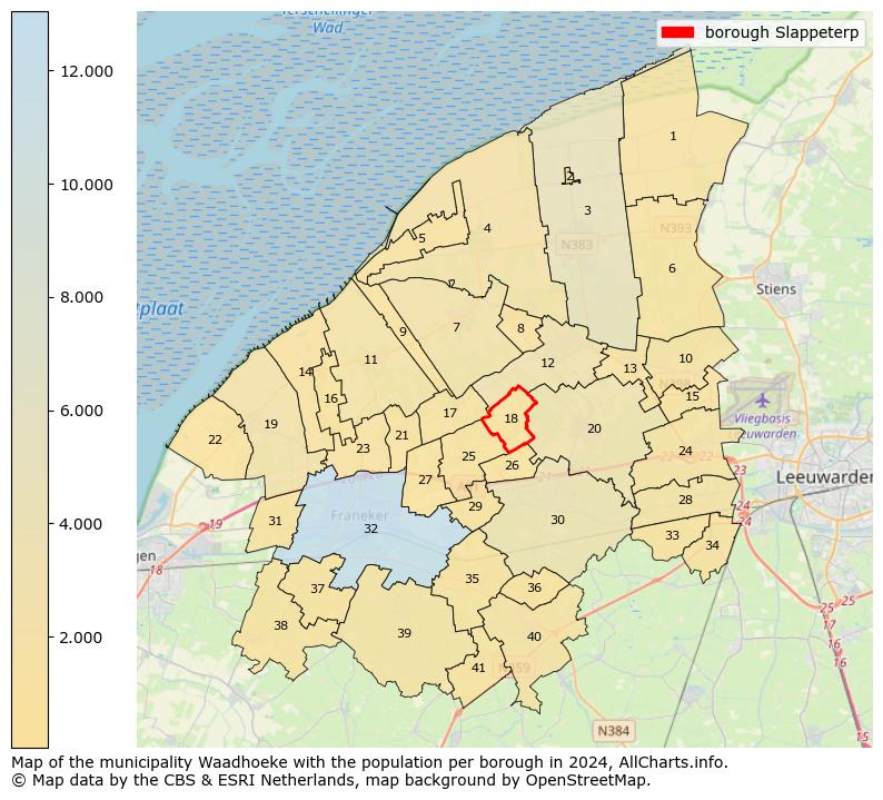 Image of the borough Slappeterp at the map. This image is used as introduction to this page. This page shows a lot of information about the population in the borough Slappeterp (such as the distribution by age groups of the residents, the composition of households, whether inhabitants are natives or Dutch with an immigration background, data about the houses (numbers, types, price development, use, type of property, ...) and more (car ownership, energy consumption, ...) based on open data from the Dutch Central Bureau of Statistics and various other sources!