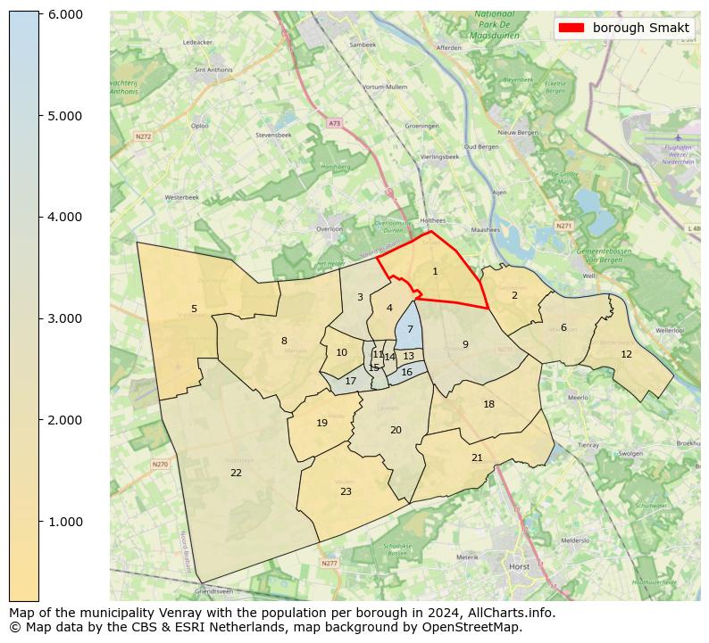 Image of the borough Smakt at the map. This image is used as introduction to this page. This page shows a lot of information about the population in the borough Smakt (such as the distribution by age groups of the residents, the composition of households, whether inhabitants are natives or Dutch with an immigration background, data about the houses (numbers, types, price development, use, type of property, ...) and more (car ownership, energy consumption, ...) based on open data from the Dutch Central Bureau of Statistics and various other sources!