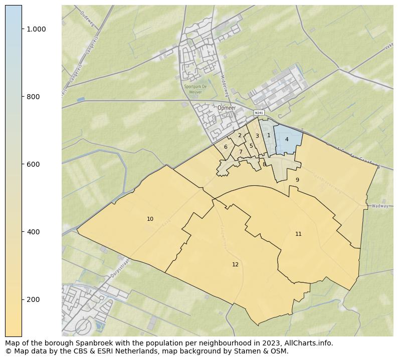 Map of the borough Spanbroek with the population per neighbourhood in 2023. This page shows a lot of information about residents (such as the distribution by age groups, family composition, gender, native or Dutch with an immigration background, ...), homes (numbers, types, price development, use, type of property, ...) and more (car ownership, energy consumption, ...) based on open data from the Dutch Central Bureau of Statistics and various other sources!
