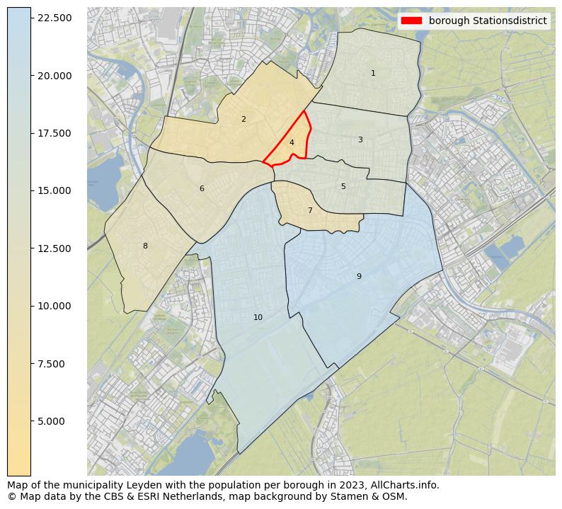 Map of the municipality Leyden with the population per borough in 2022. This page shows a lot of information about residents (such as the distribution by age groups, family composition, gender, native or Dutch with an immigration background, ...), homes (numbers, types, price development, use, type of property, ...) and more (car ownership, energy consumption, ...) based on open data from the Dutch Central Bureau of Statistics and various other sources!