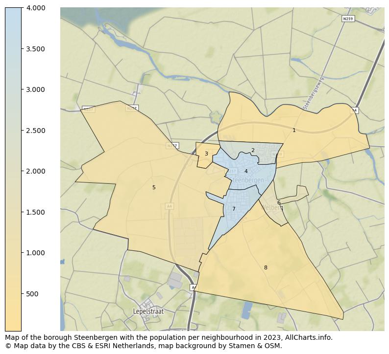 Map of the borough Steenbergen with the population per neighbourhood in 2023. This page shows a lot of information about residents (such as the distribution by age groups, family composition, gender, native or Dutch with an immigration background, ...), homes (numbers, types, price development, use, type of property, ...) and more (car ownership, energy consumption, ...) based on open data from the Dutch Central Bureau of Statistics and various other sources!