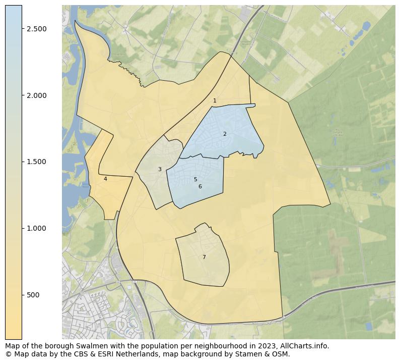 Map of the borough Swalmen with the population per neighbourhood in 2023. This page shows a lot of information about residents (such as the distribution by age groups, family composition, gender, native or Dutch with an immigration background, ...), homes (numbers, types, price development, use, type of property, ...) and more (car ownership, energy consumption, ...) based on open data from the Dutch Central Bureau of Statistics and various other sources!