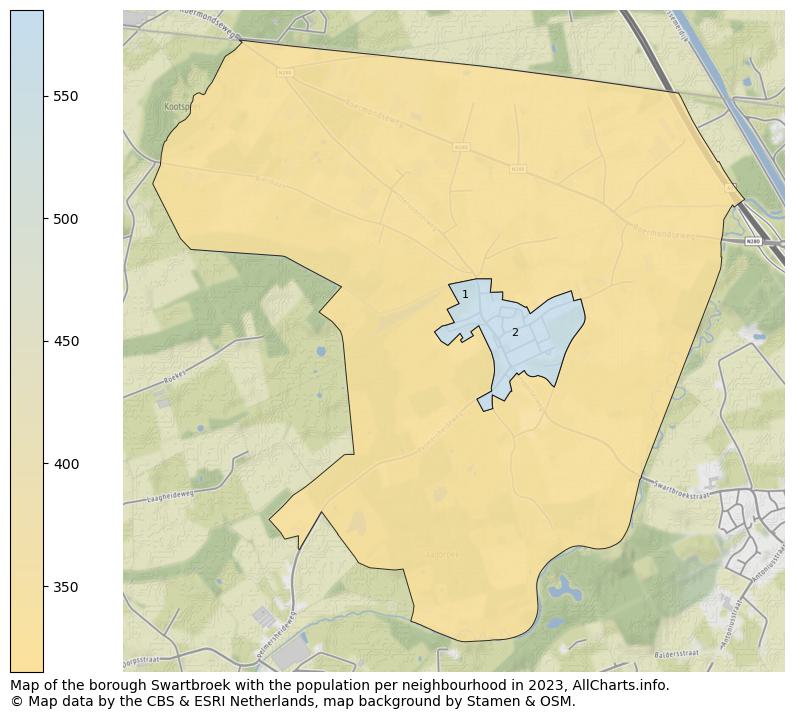 Map of the borough Swartbroek with the population per neighbourhood in 2023. This page shows a lot of information about residents (such as the distribution by age groups, family composition, gender, native or Dutch with an immigration background, ...), homes (numbers, types, price development, use, type of property, ...) and more (car ownership, energy consumption, ...) based on open data from the Dutch Central Bureau of Statistics and various other sources!