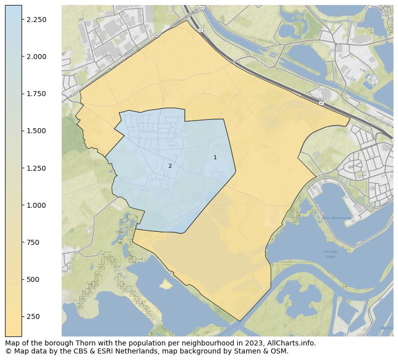 Map of the borough Thorn with the population per neighbourhood in 2023. This page shows a lot of information about residents (such as the distribution by age groups, family composition, gender, native or Dutch with an immigration background, ...), homes (numbers, types, price development, use, type of property, ...) and more (car ownership, energy consumption, ...) based on open data from the Dutch Central Bureau of Statistics and various other sources!