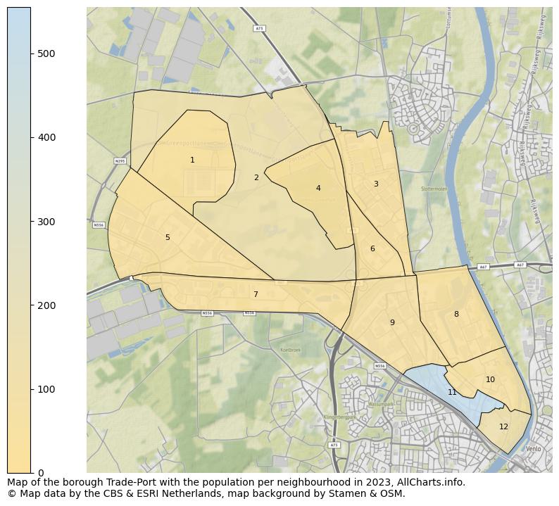 Map of the borough Trade-Port with the population per neighbourhood in 2023. This page shows a lot of information about residents (such as the distribution by age groups, family composition, gender, native or Dutch with an immigration background, ...), homes (numbers, types, price development, use, type of property, ...) and more (car ownership, energy consumption, ...) based on open data from the Dutch Central Bureau of Statistics and various other sources!