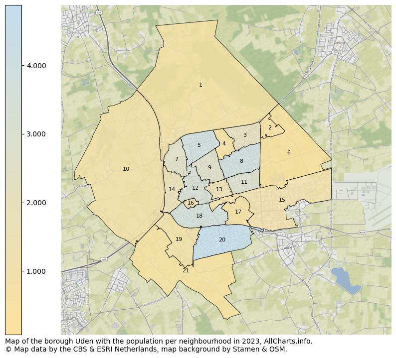 Map of the borough Uden with the population per neighbourhood in 2023. This page shows a lot of information about residents (such as the distribution by age groups, family composition, gender, native or Dutch with an immigration background, ...), homes (numbers, types, price development, use, type of property, ...) and more (car ownership, energy consumption, ...) based on open data from the Dutch Central Bureau of Statistics and various other sources!