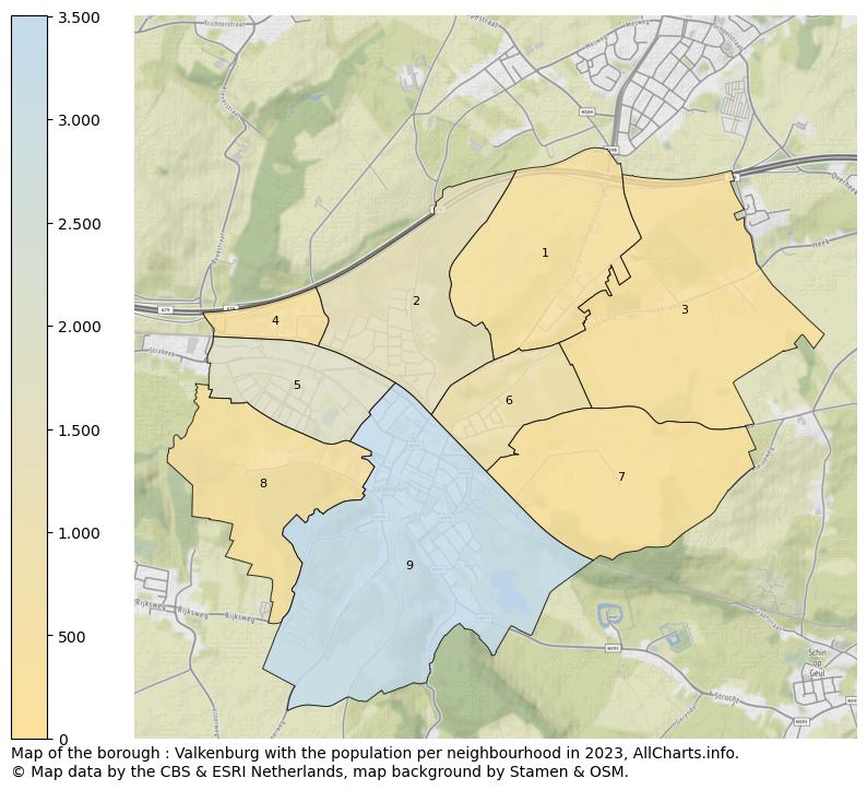 Map of the borough : Valkenburg with the population per neighbourhood in 2023. This page shows a lot of information about residents (such as the distribution by age groups, family composition, gender, native or Dutch with an immigration background, ...), homes (numbers, types, price development, use, type of property, ...) and more (car ownership, energy consumption, ...) based on open data from the Dutch Central Bureau of Statistics and various other sources!