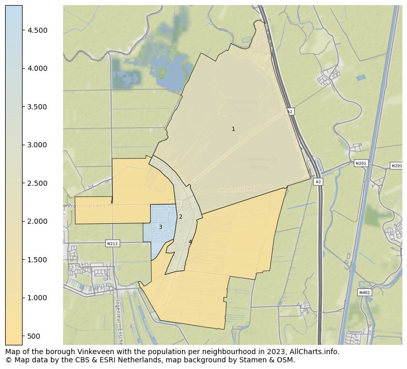 Map of the borough Vinkeveen with the population per neighbourhood in 2023. This page shows a lot of information about residents (such as the distribution by age groups, family composition, gender, native or Dutch with an immigration background, ...), homes (numbers, types, price development, use, type of property, ...) and more (car ownership, energy consumption, ...) based on open data from the Dutch Central Bureau of Statistics and various other sources!