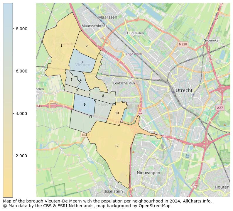 Image of the borough Vleuten-De Meern at the map. This image is used as introduction to this page. This page shows a lot of information about the population in the borough Vleuten-De Meern (such as the distribution by age groups of the residents, the composition of households, whether inhabitants are natives or Dutch with an immigration background, data about the houses (numbers, types, price development, use, type of property, ...) and more (car ownership, energy consumption, ...) based on open data from the Dutch Central Bureau of Statistics and various other sources!