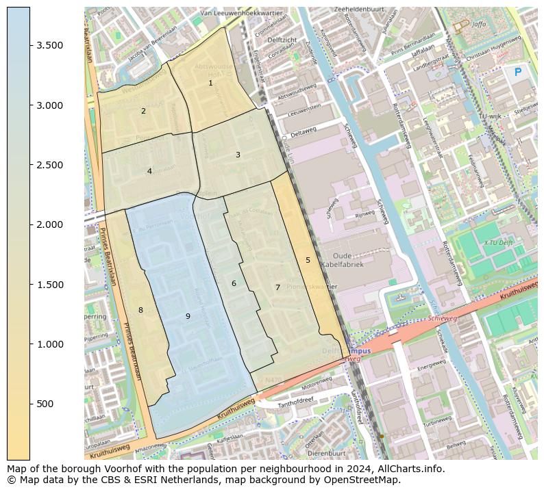 Image of the borough Voorhof at the map. This image is used as introduction to this page. This page shows a lot of information about the population in the borough Voorhof (such as the distribution by age groups of the residents, the composition of households, whether inhabitants are natives or Dutch with an immigration background, data about the houses (numbers, types, price development, use, type of property, ...) and more (car ownership, energy consumption, ...) based on open data from the Dutch Central Bureau of Statistics and various other sources!