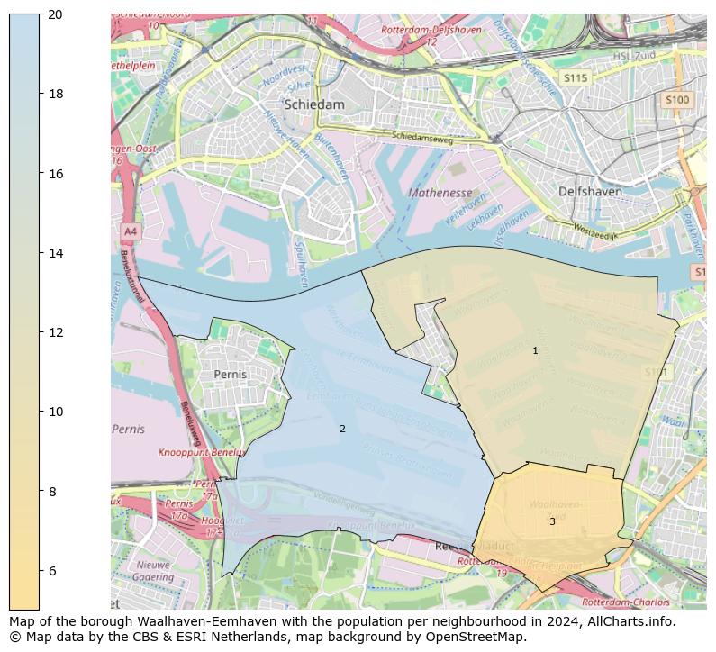 Image of the borough Waalhaven-Eemhaven at the map. This image is used as introduction to this page. This page shows a lot of information about the population in the borough Waalhaven-Eemhaven (such as the distribution by age groups of the residents, the composition of households, whether inhabitants are natives or Dutch with an immigration background, data about the houses (numbers, types, price development, use, type of property, ...) and more (car ownership, energy consumption, ...) based on open data from the Dutch Central Bureau of Statistics and various other sources!