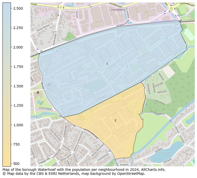 Image of the borough Waterhoef at the map. This image is used as introduction to this page. This page shows a lot of information about the population in the borough Waterhoef (such as the distribution by age groups of the residents, the composition of households, whether inhabitants are natives or Dutch with an immigration background, data about the houses (numbers, types, price development, use, type of property, ...) and more (car ownership, energy consumption, ...) based on open data from the Dutch Central Bureau of Statistics and various other sources!