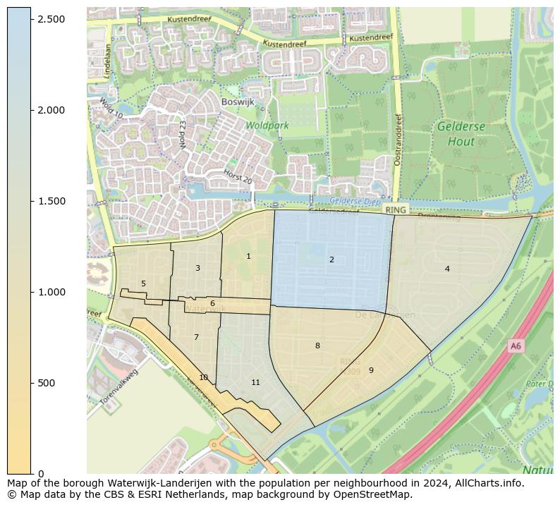 Image of the borough Waterwijk-Landerijen at the map. This image is used as introduction to this page. This page shows a lot of information about the population in the borough Waterwijk-Landerijen (such as the distribution by age groups of the residents, the composition of households, whether inhabitants are natives or Dutch with an immigration background, data about the houses (numbers, types, price development, use, type of property, ...) and more (car ownership, energy consumption, ...) based on open data from the Dutch Central Bureau of Statistics and various other sources!