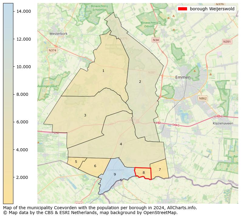 Image of the borough Weijerswold at the map. This image is used as introduction to this page. This page shows a lot of information about the population in the borough Weijerswold (such as the distribution by age groups of the residents, the composition of households, whether inhabitants are natives or Dutch with an immigration background, data about the houses (numbers, types, price development, use, type of property, ...) and more (car ownership, energy consumption, ...) based on open data from the Dutch Central Bureau of Statistics and various other sources!