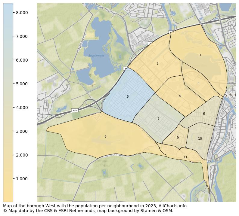 Map of the borough West with the population per neighbourhood in 2023. This page shows a lot of information about residents (such as the distribution by age groups, family composition, gender, native or Dutch with an immigration background, ...), homes (numbers, types, price development, use, type of property, ...) and more (car ownership, energy consumption, ...) based on open data from the Dutch Central Bureau of Statistics and various other sources!
