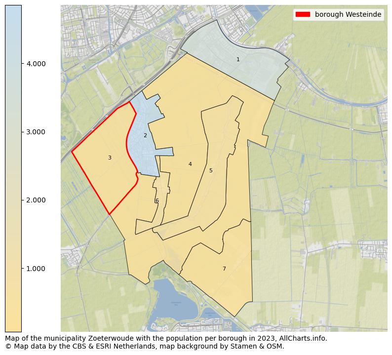 Map of the municipality Zoeterwoude with the population per borough in 2023. This page shows a lot of information about residents (such as the distribution by age groups, family composition, gender, native or Dutch with an immigration background, ...), homes (numbers, types, price development, use, type of property, ...) and more (car ownership, energy consumption, ...) based on open data from the Dutch Central Bureau of Statistics and various other sources!