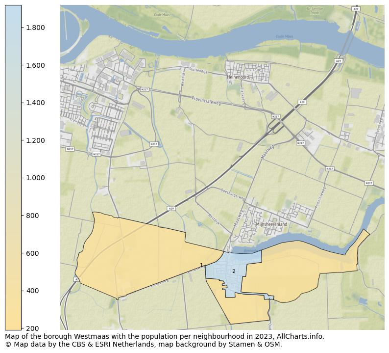 Map of the borough Westmaas with the population per neighbourhood in 2023. This page shows a lot of information about residents (such as the distribution by age groups, family composition, gender, native or Dutch with an immigration background, ...), homes (numbers, types, price development, use, type of property, ...) and more (car ownership, energy consumption, ...) based on open data from the Dutch Central Bureau of Statistics and various other sources!