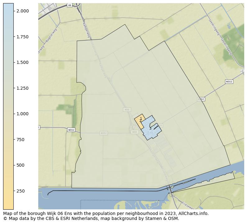 Map of the borough Wijk 06 Ens with the population per neighbourhood in 2023. This page shows a lot of information about residents (such as the distribution by age groups, family composition, gender, native or Dutch with an immigration background, ...), homes (numbers, types, price development, use, type of property, ...) and more (car ownership, energy consumption, ...) based on open data from the Dutch Central Bureau of Statistics and various other sources!