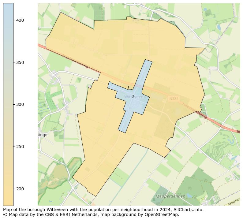 Image of the borough Witteveen at the map. This image is used as introduction to this page. This page shows a lot of information about the population in the borough Witteveen (such as the distribution by age groups of the residents, the composition of households, whether inhabitants are natives or Dutch with an immigration background, data about the houses (numbers, types, price development, use, type of property, ...) and more (car ownership, energy consumption, ...) based on open data from the Dutch Central Bureau of Statistics and various other sources!