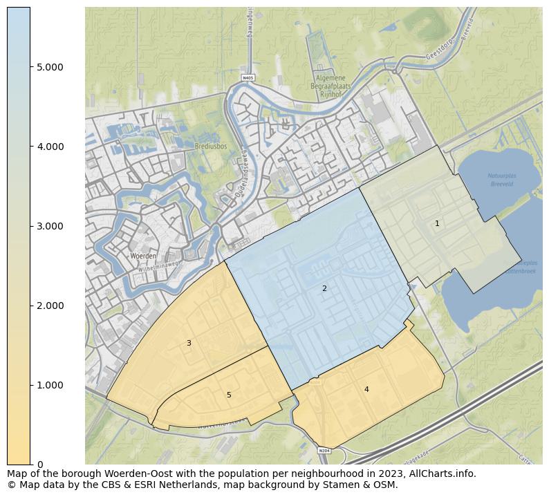 Map of the borough Woerden-Oost with the population per neighbourhood in 2023. This page shows a lot of information about residents (such as the distribution by age groups, family composition, gender, native or Dutch with an immigration background, ...), homes (numbers, types, price development, use, type of property, ...) and more (car ownership, energy consumption, ...) based on open data from the Dutch Central Bureau of Statistics and various other sources!