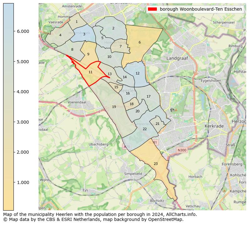 Image of the borough Woonboulevard-Ten Esschen at the map. This image is used as introduction to this page. This page shows a lot of information about the population in the borough Woonboulevard-Ten Esschen (such as the distribution by age groups of the residents, the composition of households, whether inhabitants are natives or Dutch with an immigration background, data about the houses (numbers, types, price development, use, type of property, ...) and more (car ownership, energy consumption, ...) based on open data from the Dutch Central Bureau of Statistics and various other sources!