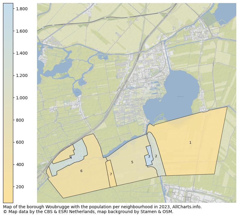Map of the borough Woubrugge with the population per neighbourhood in 2023. This page shows a lot of information about residents (such as the distribution by age groups, family composition, gender, native or Dutch with an immigration background, ...), homes (numbers, types, price development, use, type of property, ...) and more (car ownership, energy consumption, ...) based on open data from the Dutch Central Bureau of Statistics and various other sources!