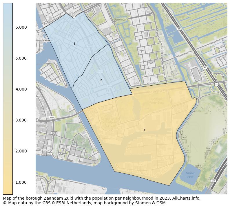 Map of the borough Zaandam Zuid with the population per neighbourhood in 2023. This page shows a lot of information about residents (such as the distribution by age groups, family composition, gender, native or Dutch with an immigration background, ...), homes (numbers, types, price development, use, type of property, ...) and more (car ownership, energy consumption, ...) based on open data from the Dutch Central Bureau of Statistics and various other sources!