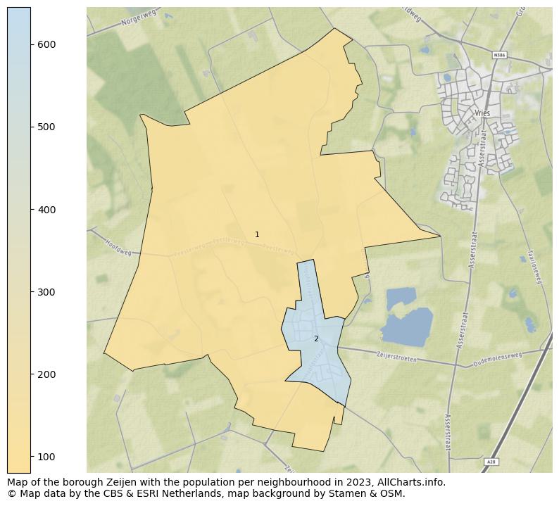 Map of the borough Zeijen with the population per neighbourhood in 2021. This page shows a lot of information about residents (such as the distribution by age groups, family composition, gender, native or Dutch with an immigration background, ...), homes (numbers, types, price development, use, type of property, ...) and more (car ownership, energy consumption, ...) based on open data from the Dutch Central Bureau of Statistics and various other sources!