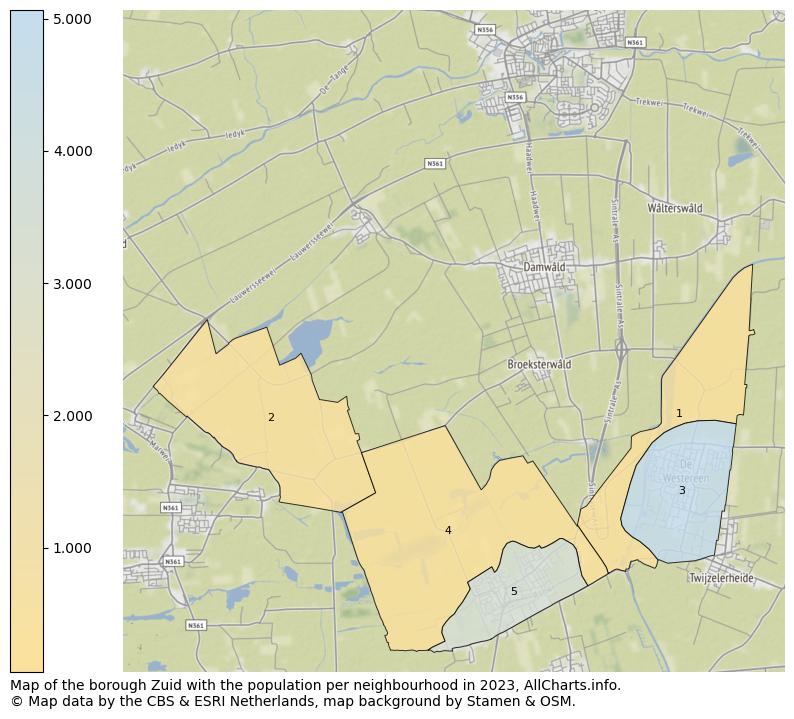 Map of the borough Zuid with the population per neighbourhood in 2023. This page shows a lot of information about residents (such as the distribution by age groups, family composition, gender, native or Dutch with an immigration background, ...), homes (numbers, types, price development, use, type of property, ...) and more (car ownership, energy consumption, ...) based on open data from the Dutch Central Bureau of Statistics and various other sources!