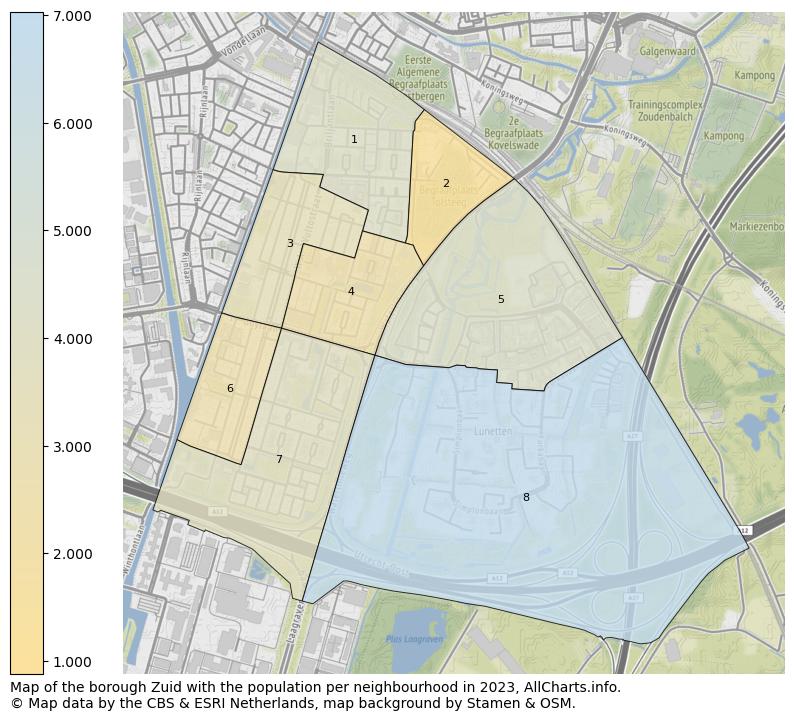 Map of the borough Zuid with the population per neighbourhood in 2023. This page shows a lot of information about residents (such as the distribution by age groups, family composition, gender, native or Dutch with an immigration background, ...), homes (numbers, types, price development, use, type of property, ...) and more (car ownership, energy consumption, ...) based on open data from the Dutch Central Bureau of Statistics and various other sources!