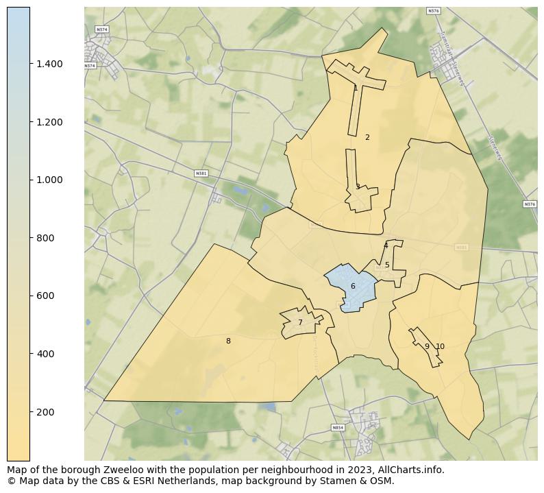Map of the borough Zweeloo with the population per neighbourhood in 2023. This page shows a lot of information about residents (such as the distribution by age groups, family composition, gender, native or Dutch with an immigration background, ...), homes (numbers, types, price development, use, type of property, ...) and more (car ownership, energy consumption, ...) based on open data from the Dutch Central Bureau of Statistics and various other sources!