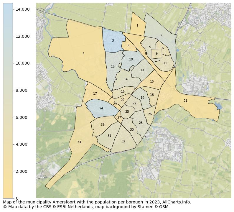 Map of the municipality Amersfoort with the population per borough in 2023. This page shows a lot of information about residents (such as the distribution by age groups, family composition, gender, native or Dutch with an immigration background, ...), homes (numbers, types, price development, use, type of property, ...) and more (car ownership, energy consumption, ...) based on open data from the Dutch Central Bureau of Statistics and various other sources!