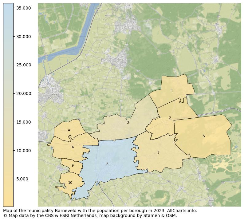 Map of the municipality Barneveld with the population per borough in 2022. This page shows a lot of information about residents (such as the distribution by age groups, family composition, gender, native or Dutch with an immigration background, ...), homes (numbers, types, price development, use, type of property, ...) and more (car ownership, energy consumption, ...) based on open data from the Dutch Central Bureau of Statistics and various other sources!