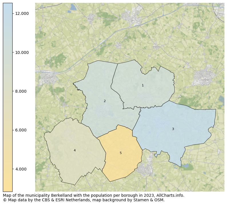 Map of the municipality Berkelland with the population per borough in 2023. This page shows a lot of information about residents (such as the distribution by age groups, family composition, gender, native or Dutch with an immigration background, ...), homes (numbers, types, price development, use, type of property, ...) and more (car ownership, energy consumption, ...) based on open data from the Dutch Central Bureau of Statistics and various other sources!