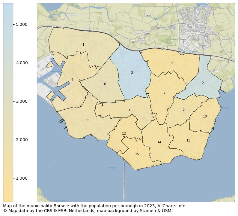 Map of the municipality Borsele with the population per borough in 2023. This page shows a lot of information about residents (such as the distribution by age groups, family composition, gender, native or Dutch with an immigration background, ...), homes (numbers, types, price development, use, type of property, ...) and more (car ownership, energy consumption, ...) based on open data from the Dutch Central Bureau of Statistics and various other sources!