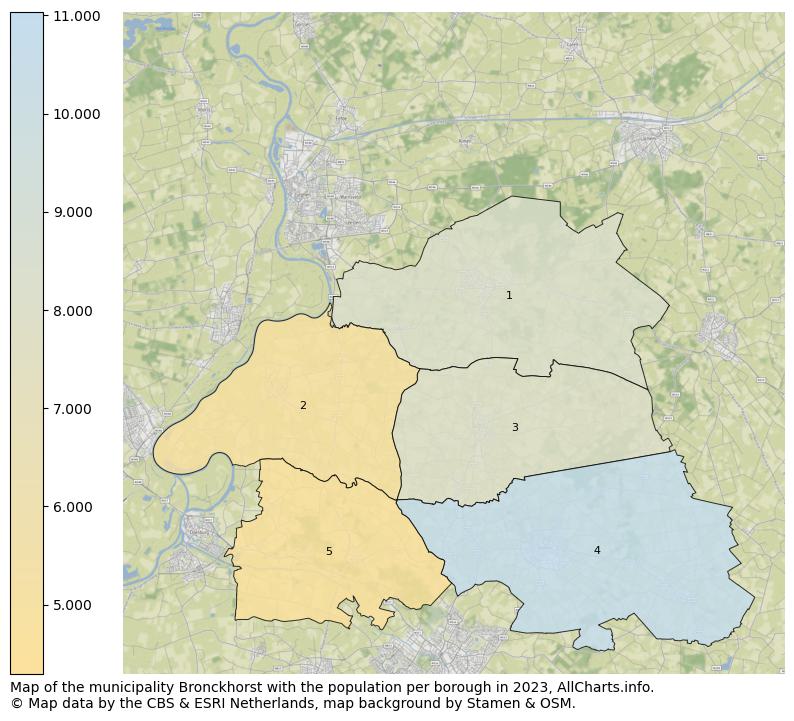 Map of the municipality Bronckhorst with the population per borough in 2023. This page shows a lot of information about residents (such as the distribution by age groups, family composition, gender, native or Dutch with an immigration background, ...), homes (numbers, types, price development, use, type of property, ...) and more (car ownership, energy consumption, ...) based on open data from the Dutch Central Bureau of Statistics and various other sources!
