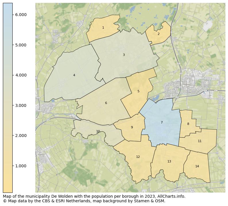 Map of the municipality De Wolden with the population per borough in 2023. This page shows a lot of information about residents (such as the distribution by age groups, family composition, gender, native or Dutch with an immigration background, ...), homes (numbers, types, price development, use, type of property, ...) and more (car ownership, energy consumption, ...) based on open data from the Dutch Central Bureau of Statistics and various other sources!