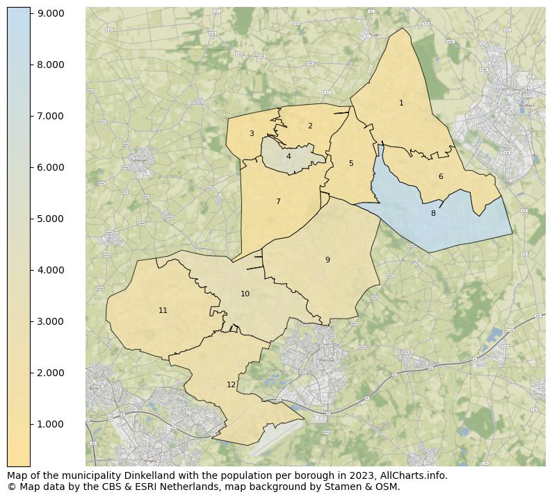 Map of the municipality Dinkelland with the population per borough in 2023. This page shows a lot of information about residents (such as the distribution by age groups, family composition, gender, native or Dutch with an immigration background, ...), homes (numbers, types, price development, use, type of property, ...) and more (car ownership, energy consumption, ...) based on open data from the Dutch Central Bureau of Statistics and various other sources!