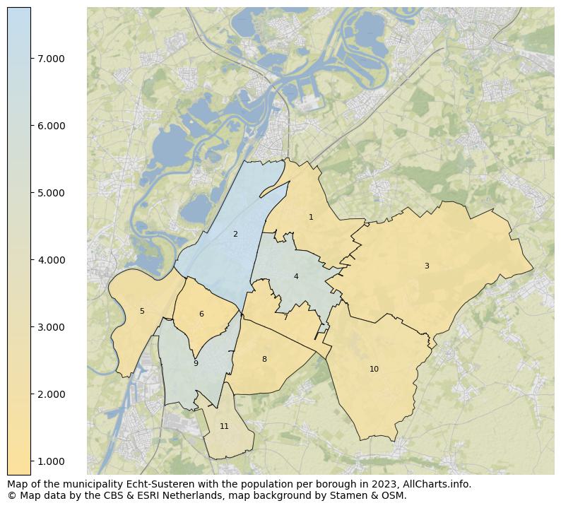 Map of the municipality Echt-Susteren with the population per borough in 2023. This page shows a lot of information about residents (such as the distribution by age groups, family composition, gender, native or Dutch with an immigration background, ...), homes (numbers, types, price development, use, type of property, ...) and more (car ownership, energy consumption, ...) based on open data from the Dutch Central Bureau of Statistics and various other sources!