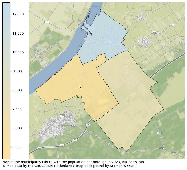 Map of the municipality Elburg with the population per borough in 2023. This page shows a lot of information about residents (such as the distribution by age groups, family composition, gender, native or Dutch with an immigration background, ...), homes (numbers, types, price development, use, type of property, ...) and more (car ownership, energy consumption, ...) based on open data from the Dutch Central Bureau of Statistics and various other sources!