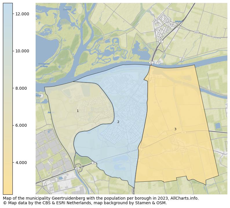 Map of the municipality Geertruidenberg with the population per borough in 2023. This page shows a lot of information about residents (such as the distribution by age groups, family composition, gender, native or Dutch with an immigration background, ...), homes (numbers, types, price development, use, type of property, ...) and more (car ownership, energy consumption, ...) based on open data from the Dutch Central Bureau of Statistics and various other sources!